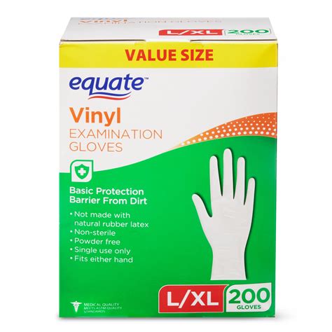 Vinyl gloves at walmart - Protect your hands and skin when cleaning. These Vinyl Disposable Gloves are water-resistant to keep hands dry. They are disposable for easy cleanup and latex-free.They are powder free, so when creating a seal, or working with wet items, you won't have to worry about messy powder residue.